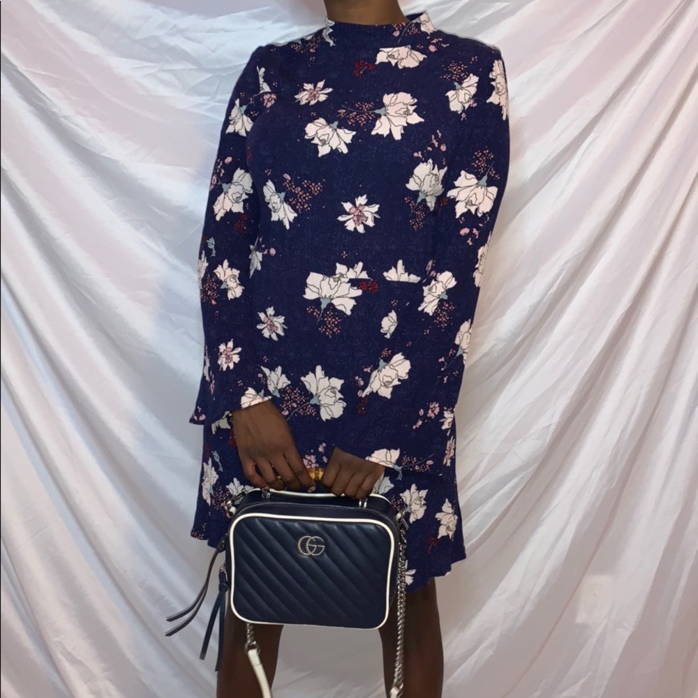 Navy blue with white floral dress